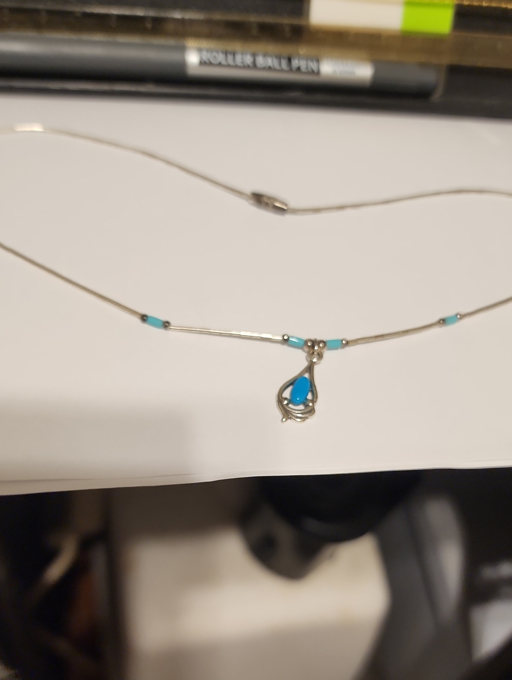 Sterling Silver Teardrop Turquoise Pendant Necklace - Blue